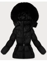 Zimná bunda s kapucňou a opaskom J Style black (5M3322-392)