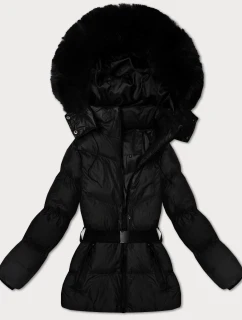 Čierna zimná bunda s kapucňou a opaskom J Style (5M3322-392)