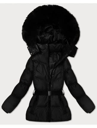 Zimná bunda s kapucňou a opaskom J Style black (5M3322-392)