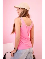 Dámska blúzka na ramienka s ozdobným lemovaním svetlo ružová