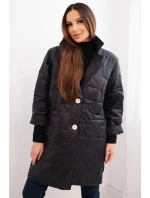 Dámska prešívaná bunda Plus Size s ozdobnými gombíkmi a golierom Black
