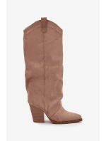 Ocieplane Kozaki Kowbojki Na Słupku Z Eko Zamszu Beżowe Mavine