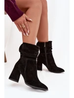 Kozačky z přírodního semiše vyhřívané na podpatku s našitím Zazoo 4216 Černé Kozačky z přírodního semiše vyhřívané na podpatku s našitím Zazoo 4216 Černé