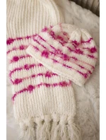 Dámska súprava so šatkou Anika K304 ecru+fuchsia