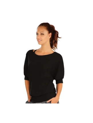 Dámske čierne tričko s 3/4 netopierím rukávom A6101 - Litex
