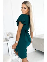 479-1 Šaty NINA s obálkovým výstrihom, rukávmi a opaskom - BOTTLE GREEN 479-1 Šaty NINA s obálkovým výstrihom, rukávmi a opaskom - BOTTLE GREEN
