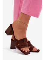 Dámské páskové sandály na podpatku Eko semišové Čokoládové Corivelle