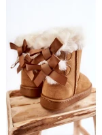 Dziecięce Ocieplane Botki Z Kokardkami Śniegowce Beżowe Funky