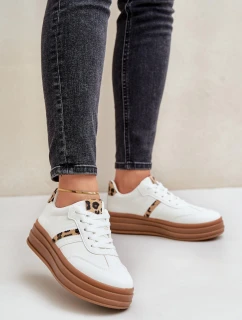 Sneakersy Damskie Na Platformie Panterka Białe Dravinnia