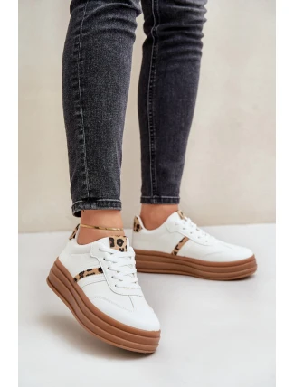 Sneakersy Damskie Na Platformie Panterka Białe Dravinnia
