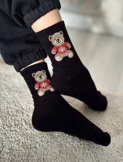 Skarpetki Dziecięce Młodzieżowe Miś W Sweterku Czarne