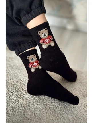 Skarpetki Dziecięce Młodzieżowe Miś W Sweterku Czarne