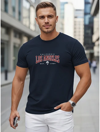 Pánske bavlnené tričko s nápisom, tmavomodré, FashionStreet NX5136R