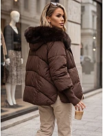 Dámska zimná prešívaná bunda s kožušinou, hnedá, FashionStreet TY5991