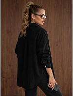 Dámska oversize košeľová bunda z kordového materiálu, čierna, FashionStreet TY6056