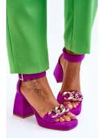 Damskie Zamszowe Sandały Na Masywnym Obcasie Lewski Shoes 3207 Fuksja