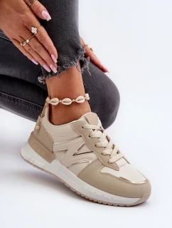 Sneakersy Damskie Z Eko Skóry Beżowe Kaimans