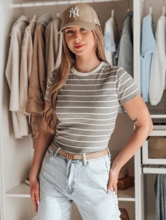 LINESS sivé pruhované dámske základné tričko FashionStreet RY2821