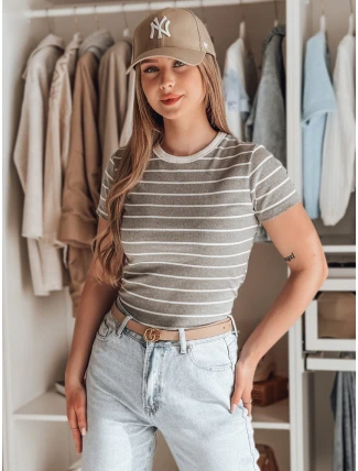LINESS sivé pruhované dámske základné tričko FashionStreet RY2821 LINESS sivé pruhované dámske základné tričko FashionStreet RY2821