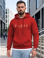 Pánska mikina s kapucňou a potlačou PARIS, červená, FashionStreet NX5147BX Pánska mikina s kapucňou a potlačou PARIS, červená, FashionStreet NX5147BX