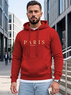 Pánska mikina s kapucňou a potlačou PARIS, červená, FashionStreet NX5147BX