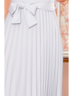 LILA - Šedé dámske plisované šaty s krátkymi rukávmi 311-13 LILA