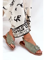 Płaskie Sandały Z Ozdobą Zielone Haliones