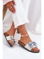 Damskie Klapki Z Kokardą Na Korkowej Platformie Niebieskie Lisandrea