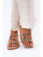 Sandały Damskie Ze Zdobieniem Wąż Eko Skórzane Artiker 56C1362 Złote