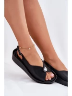 Skórzane Sandały Damskie Na Koturnie I Platformie S.Barski KV51-020 Czarne