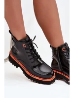 Botki Damskie Z Lakierowanej Skóry Naturalnej Ocieplane Artiker 57C0061 Czarne