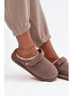 Kapcie Damskie Z Paskiem Ocieplane Futerkiem Ciemnobeżowe Rilena