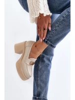 Zazoo 20170 Dámske kožené topánky na podpätku light beige Zazoo 20170 Dámske kožené topánky na podpätku light beige