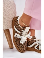 Niskie Sneakersy Damskie Z Koronką Panterka Brązowe Zielle