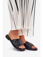 Skórzane Klapki Damskie Z Klamrą D&A SJ2302-01 Czarne