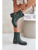 Zazoo Kožené členkové topánky s nízkym podpätkom Tmavo zelená Zazoo Kožené členkové topánky s nízkym podpätkom Tmavo zelená