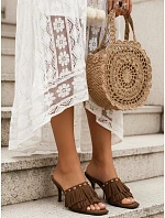 Dámske semišové žabky s lemom na podpätku hnedej farby FashionStreet ZY1382