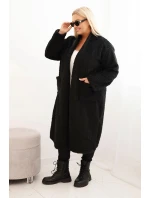 Dámsky kabát Plus Size z viskózy bez zapínania s vreckami čierny