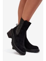Botki Sztyblety Damskie Ocieplane Na Klocku Czarne Zoralia