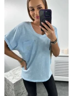 Bavlnená blúzka s vreckami modrá