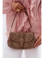 Eko semišová kabelka s cvočky tmavě béžová Clarielle