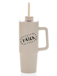 PÁTEK - béžový cestovní hrnek s průhledným víčkem 900 ml  