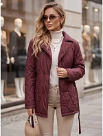 Dámsky kabát na prechodné obdobie s opaskom, bordová farba, FashionStreet TY5806 Dámsky kabát na prechodné obdobie s opaskom, bordová farba, FashionStreet TY5806