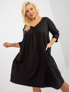 Čierne plus size základné mikinové šaty s vreckami