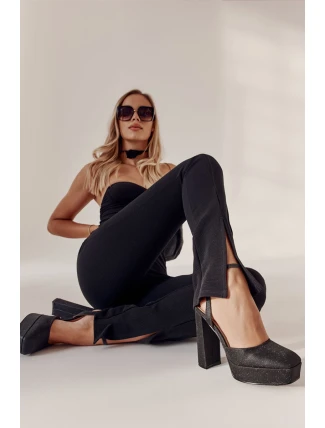 Damskie Sandały Brokatowe Na Słupku Czarne Rosel