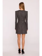 M869 Tvídové šaty s výstrihom do V - čierne