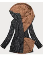 Čierno-karamelová obojstranná dámska bodkovaná bunda (M-111)