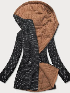 Čierno-karamelová obojstranná dámska bodkovaná bunda (M-111)