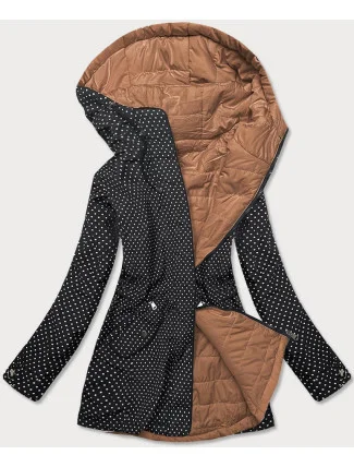 Čierno-karamelová obojstranná dámska bodkovaná bunda (M-111)