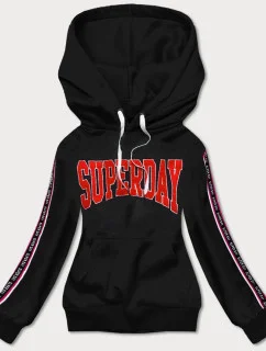 Krátka čierna dámska mikina s nápismi (26014)